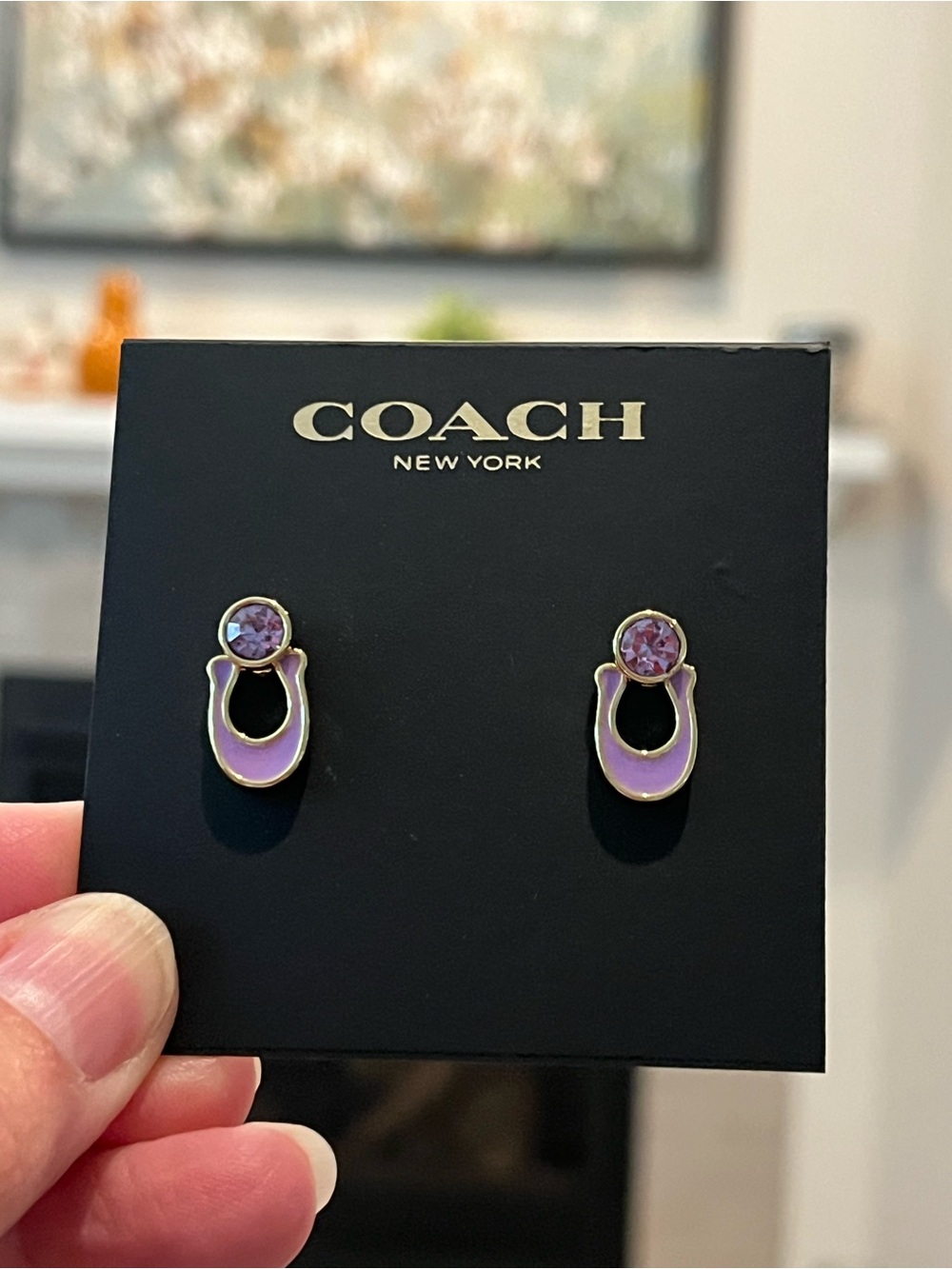 COACH Lilac Enamel and Crystal Stud Earrings